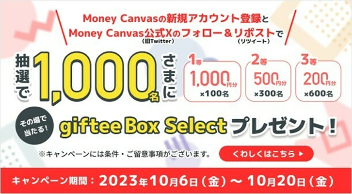 giftee Boxがその場で当たる！Money CanvasのX（Twitter）懸賞