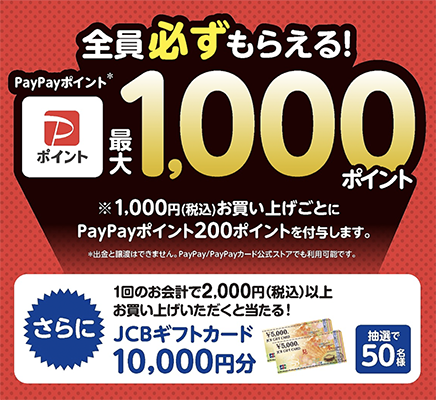 全員必ずもらえるPayPayポイント最大1,000ポイント