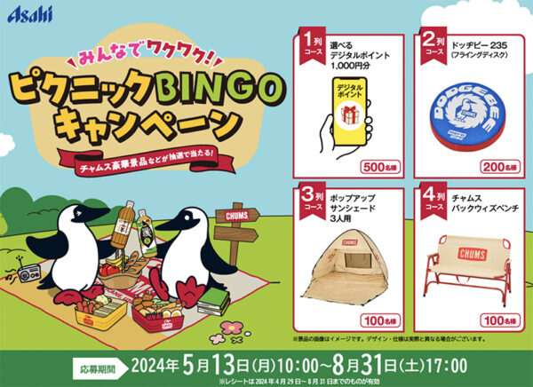 アサヒ飲料のクローズド懸賞 みんなでワクワク！ピクニックBINGOキャンペーン