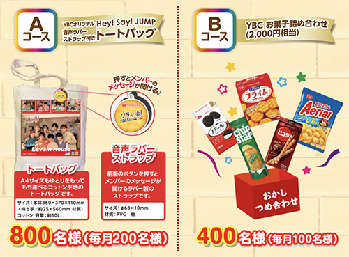 Hey! Say! JUMP トートバッグ、YBC お菓子詰め合わせ