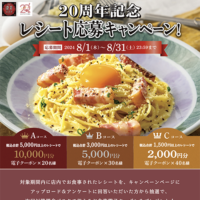 鎌倉パスタのクローズド懸賞 20周年記念 レシート応募キャンペーン