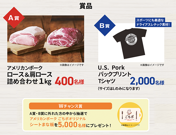 アメリカンポーク1kg、Tシャツ、シートまな板