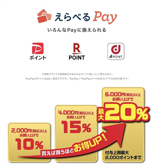 えらべるPay最大20%ポイントバック