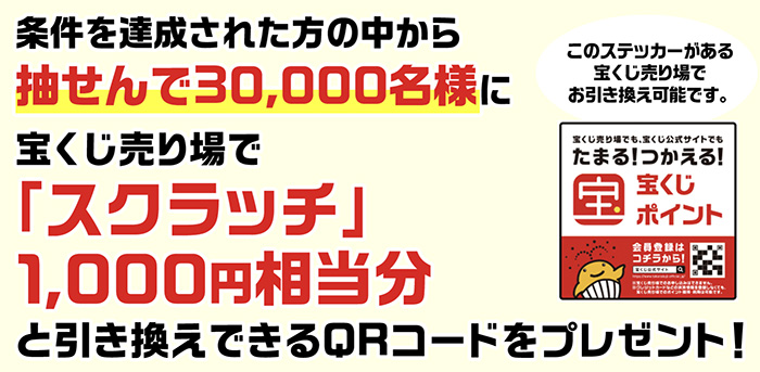 「スクラッチ」1000円相当分と引き換えできるQRコード