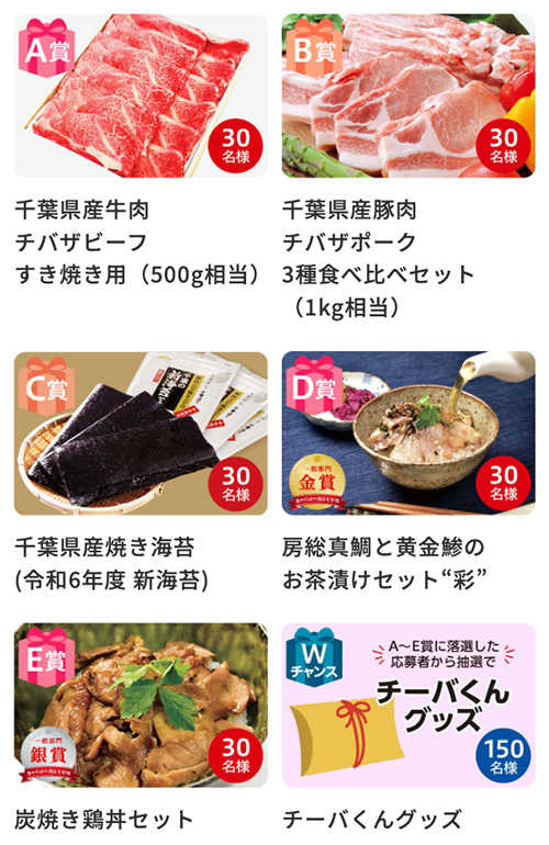 千葉県産牛肉 チバザビーフ、千葉県産豚肉 チバザポーク、千葉県産焼き海苔、房総真鯛と黄金鯵のお茶漬けセット“彩”チーバくんグッズ