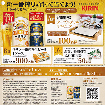 キリンビール 一番搾りを買って当てよう！レシート応募キャンペーン