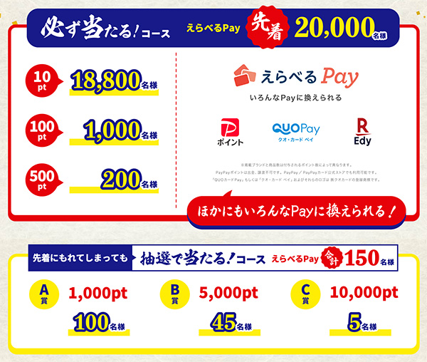 えらべるPay最大1万ポイント