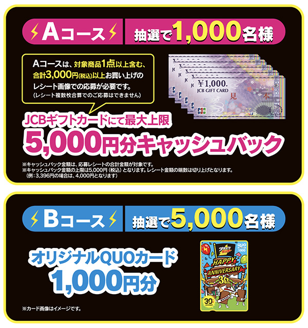 JCBギフトカード最大5,000円キャッシュバック、オリジナルQUOカード1,000円分