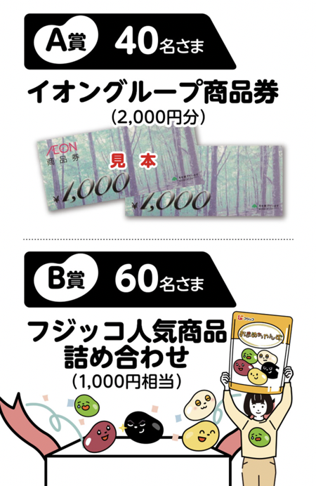 イオングループ商品券2,000円分、フジッコ人気商品詰め合わせ1,000円相当