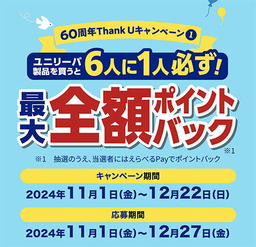 ユニリーバ60周年Thank U 全額ポイントバックキャンペーン