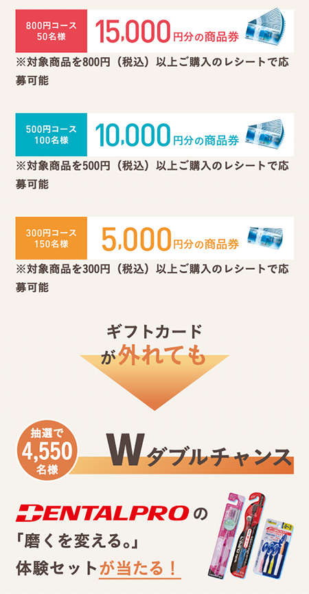 三井住友カード VJAギフトカード最大15,000円分、デンタルプロの「磨くを変える」体験セット