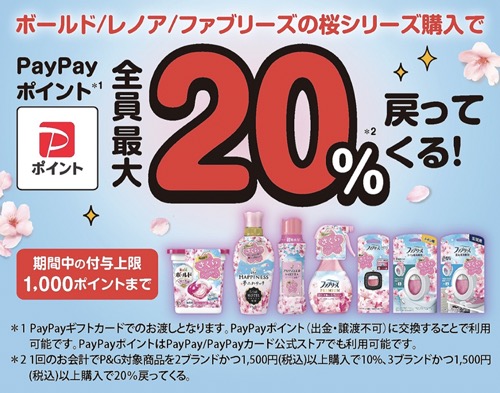 「桜シリーズ発売記念PayPayポイント全員最大20%戻ってくる！」キャンペーン