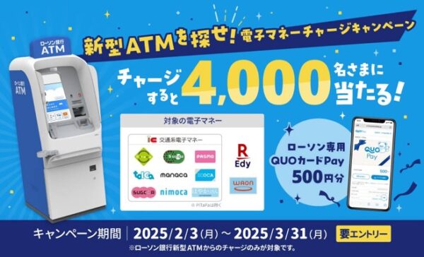 ローソン銀行 新型ATMを探せ！電子マネーチャージキャンペーン