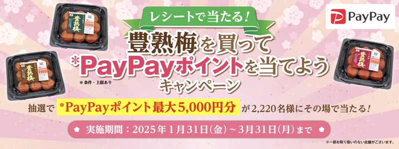 レシートで当たる！豊熟梅を買ってPayPayポイントを当てようキャンペーン