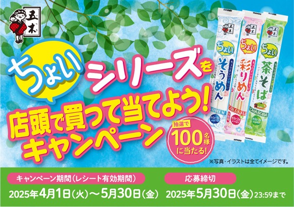 五木食品 ちょいシリーズを店頭で買って当てよう！キャンペーン