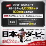 えらべるPay1,000円分が当たる！JRAのXキャンペーン