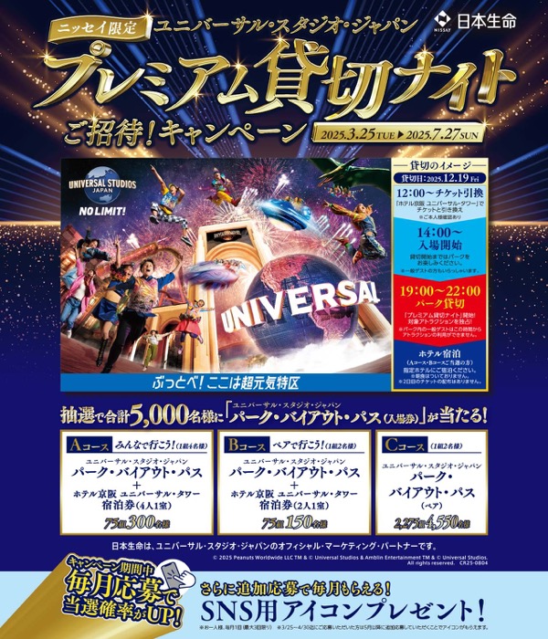 USJ プレミアム貸切ナイトご招待が当たる！日本生命のキャンペーン
