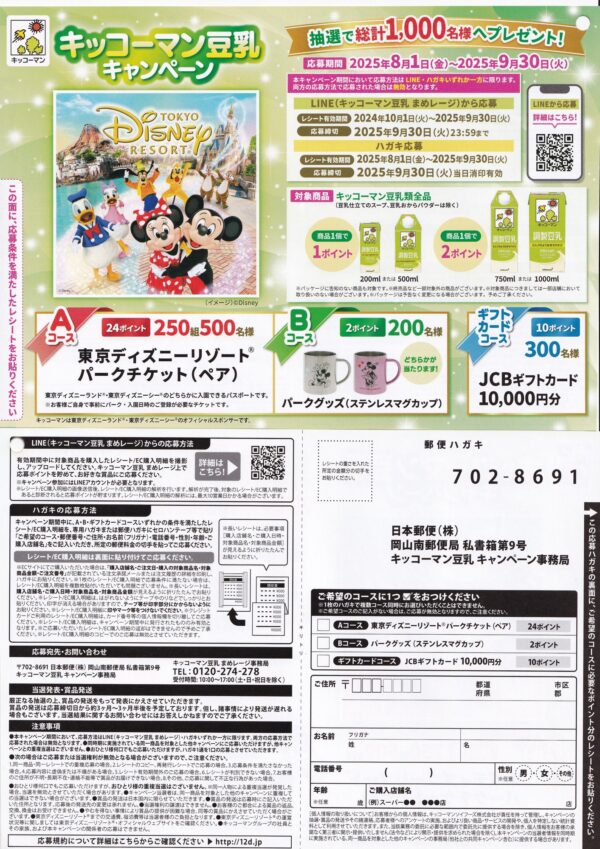 キッコーマン豆乳 ディズニー懸賞