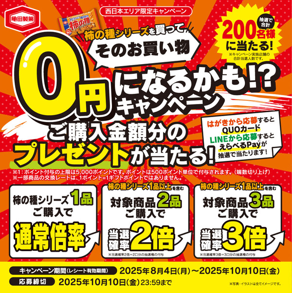 亀田製菓 柿の種シリーズを買って、そのお買い物０円になるかも！？キャンペーン