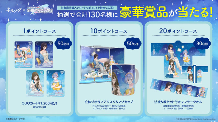 シャニマス アクスタ＆マグカップ、QUOカード1,200円分など