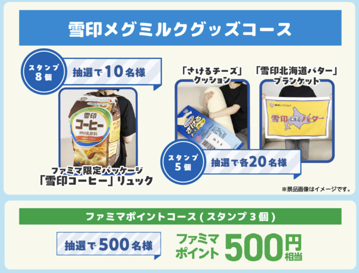 雪印コーヒーリュック、ファミマポイント500円相当など