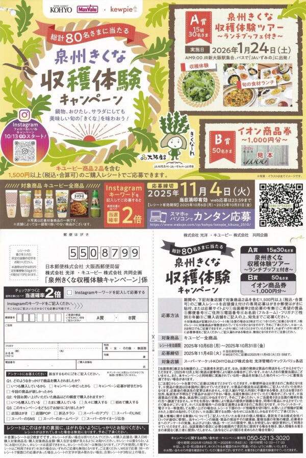 光洋×キユーピー 泉州きくな 収穫体験キャンペーン