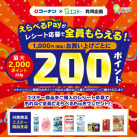 コーナン×エステー えらべるPay200ポイントがレシート応募で全員もらえる!キャンペーン