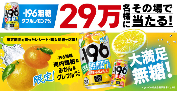 サントリー -196大満足無糖限定品を買ってダブルレモンが当たる!キャンペーン