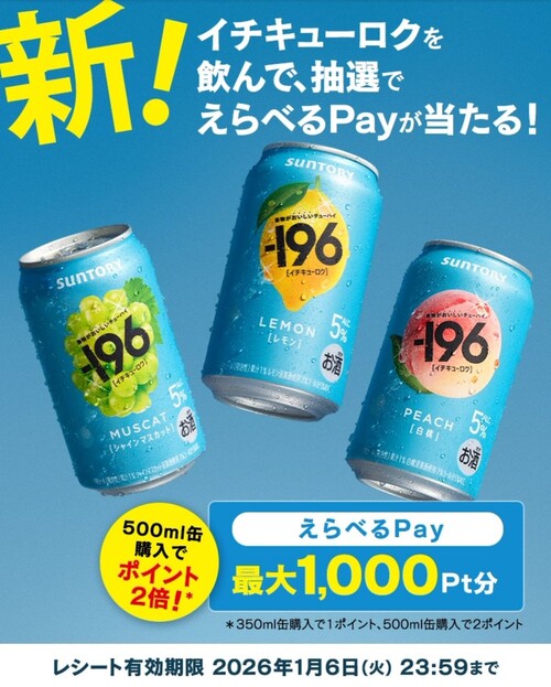 サントリー 新！イチキューロクを飲んでえらべるPayが当たる！キャンペーン