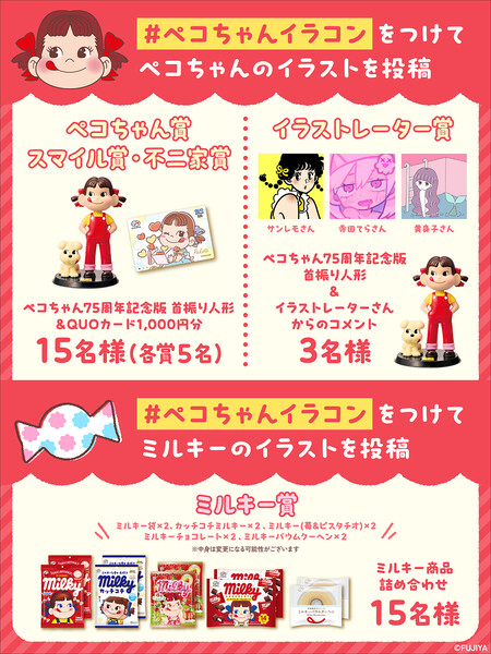 ペコちゃん首振り人形＆QUOカード1,000円分などが当たる！不二家 オリジナルペコちゃんイラストコンテストキャンペーン