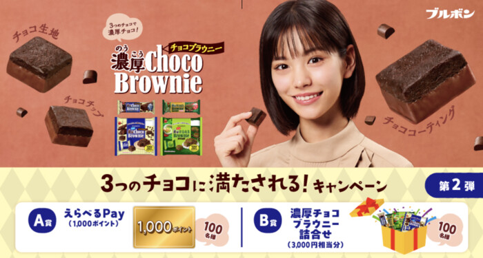 ブルボン 濃厚チョコブラウニー「3つのチョコに満たされる！キャンペーン第2弾」