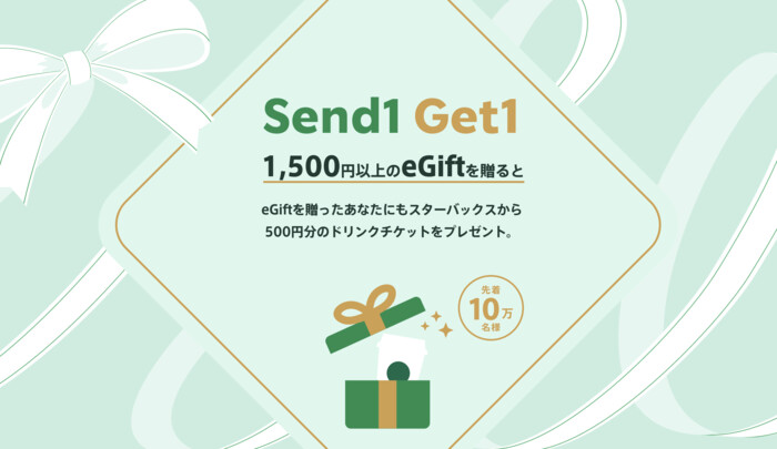 eGiftを贈ってスターバックス ドリンクチケット500円分が先着10万名様にもらえるキャンペーン