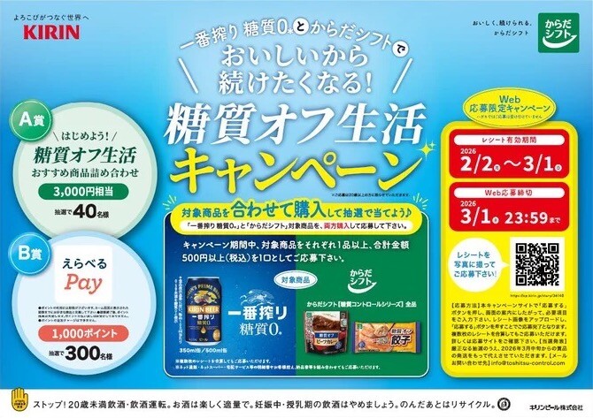 キリンビール 一番搾り糖質ゼロ・からだシフト 糖質オフ生活キャンペーン