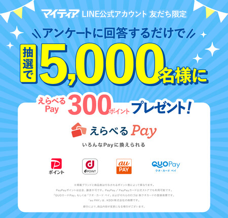 えらべるPay300ポイントが当たる！マイティアのLINEプレゼントキャンペーン