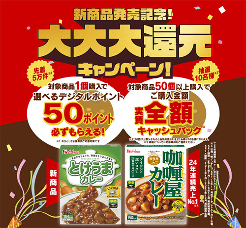 ハウス食品 新商品発売記念！大大大還元キャンペーン！
