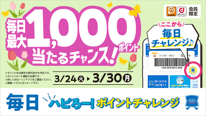 dポイント・Pontaポイント 最大1,000ポイントがその場で当たる！ローソンアプリのプレゼントキャンペーン