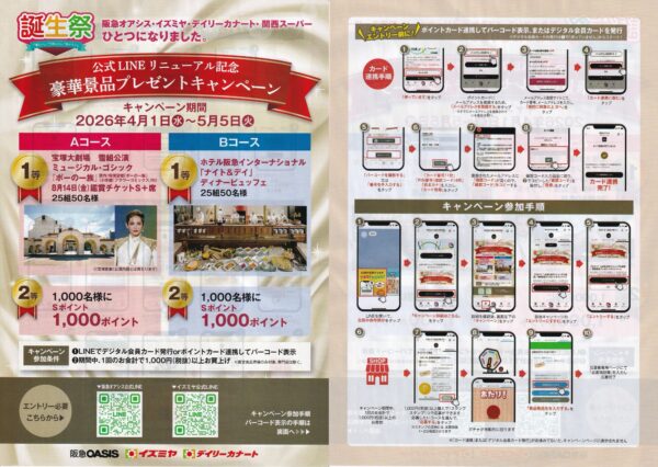 イズミヤ・阪急オアシス・カナート 公式LINEリニューアル記念キャンペーン 懸賞チラシ