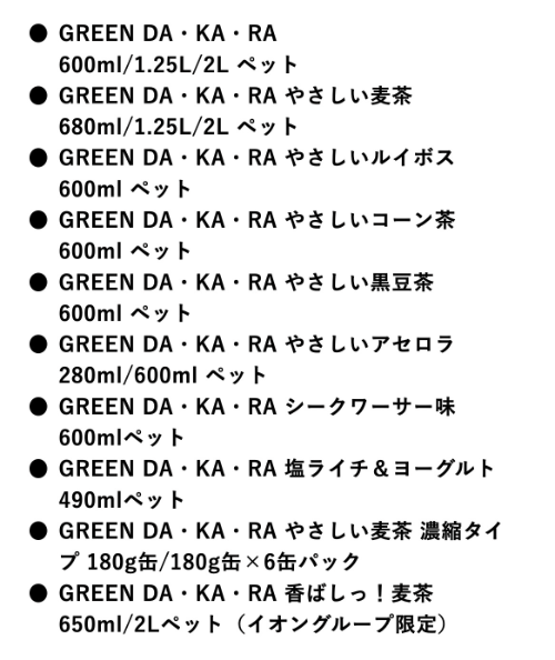 グリーン ダ・カ・ラ対象商品一覧