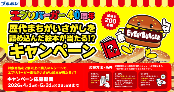 ブルボンエブリバーガー40周年歴代まちがいさがしを詰め込んだ絵本が当たる⁉キャンペーン