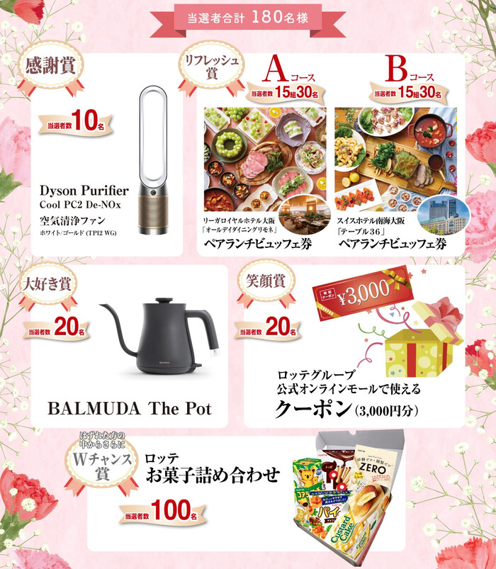 Dyson 空気清浄ファン、ホテルランチビュッフェ券など