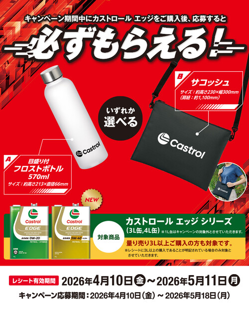 BPカストロール カストロール エッジご購入のレシートで応募 絶対もらえるキャンペーン