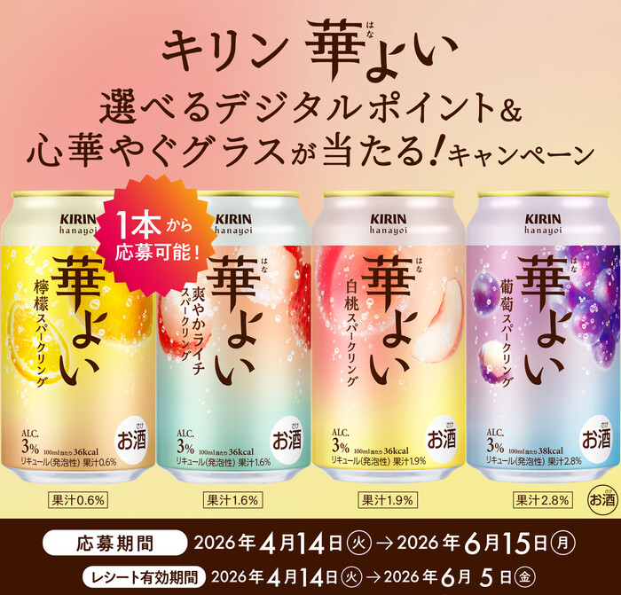 キリンビール キリン 華よい 選べるデジタルポイント＆心華やぐグラスが当たる！キャンペーン