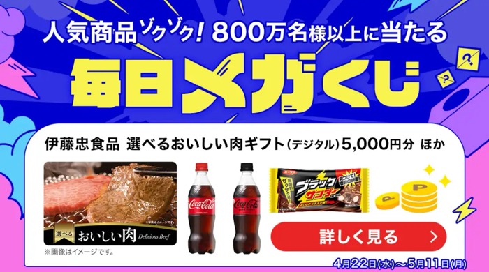 肉ギフト5,000円分などその場で当たる スマートニュース 毎日メガくじ