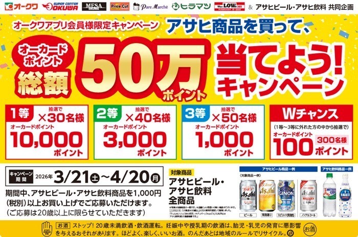アサヒ商品を買って総額50万ポイント当てよう！キャンペーン