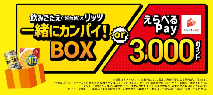 一緒にカンパイ！BOX、えらべるPay3,000ポイント