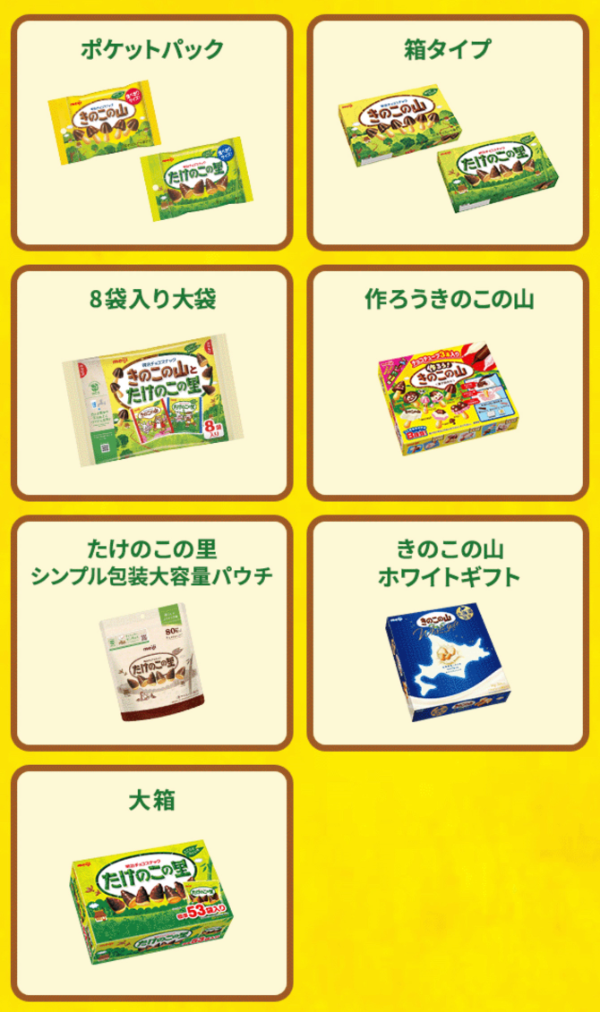 「きのこの山」「たけのこの里」シリーズ 全商品