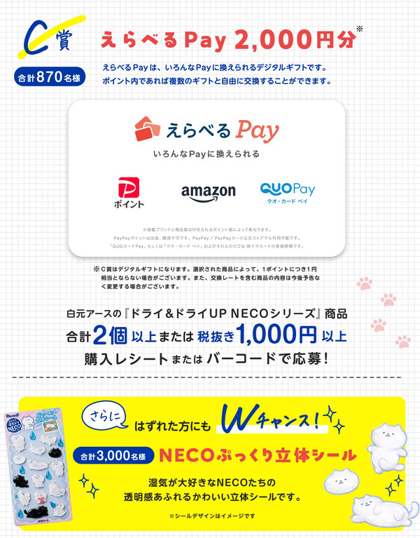 えらべるPay2000円分、ぷっくり立体シール