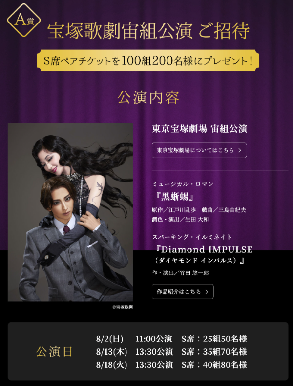 宝塚歌劇 宙組公演ペアチケット