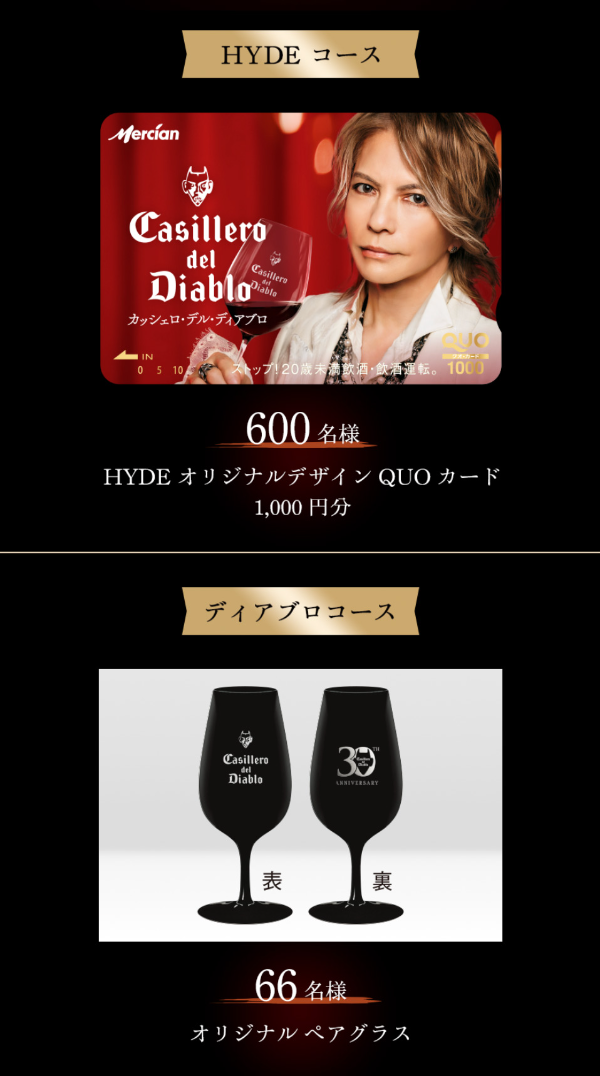 HYDE QUOカード 1,000円分、ペアグラス
