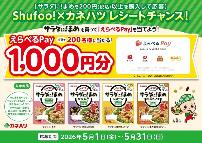 カネハツ食品 サラダに！まめ Shufoo!×カネハツ レシートチャンス！